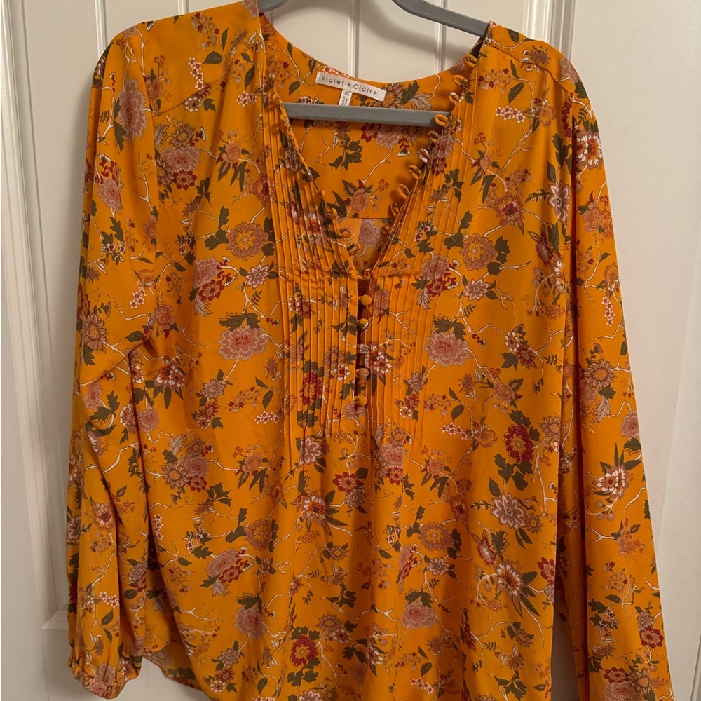 Flower print yellow and multicoloured blouse size XL